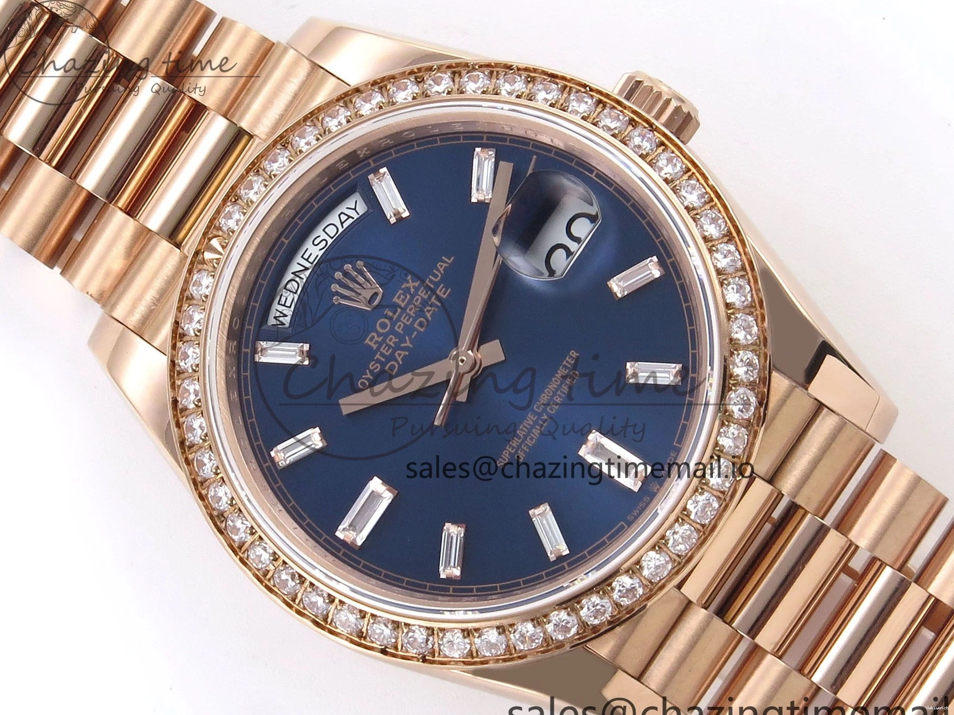 President Markers 228235 Edition Dial on Best Date Blue Bracelet Day VR2836 Diamonds Bezel QF Crystal 40 RG 1:1 0520